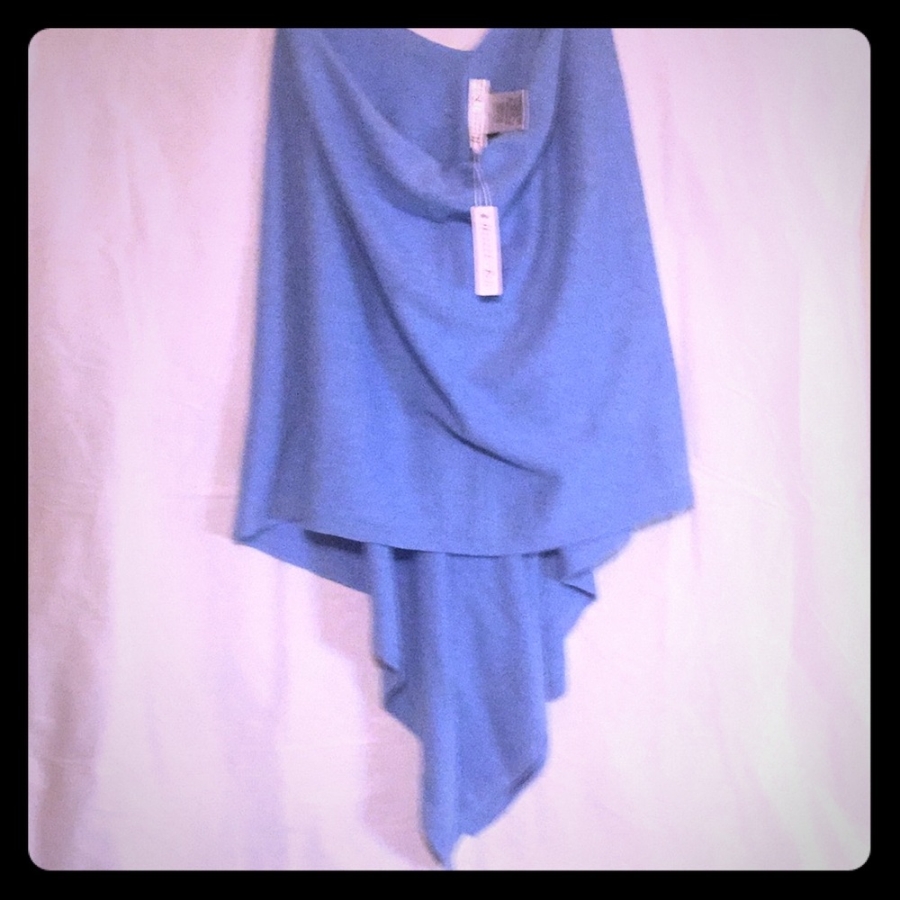 NEW! HANNAH ROSE Blue Cotton/Cashmere Poncho Wrap
